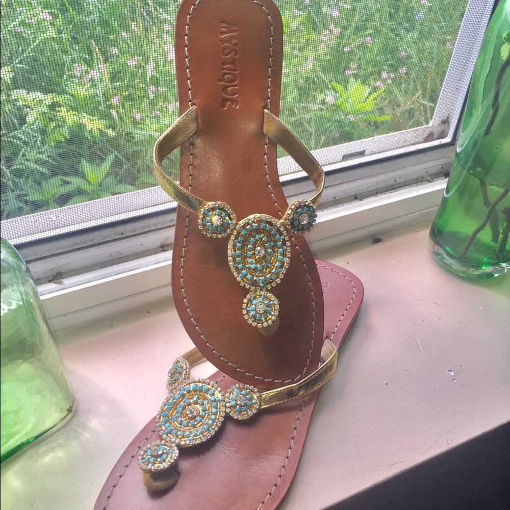 Mystique ladies leather and crystal sandals